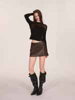 Sheer Mesh Mock Neck Fitted Knit Top