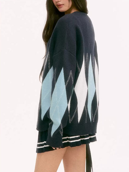 Blue Diamond V-Neck Cardigan