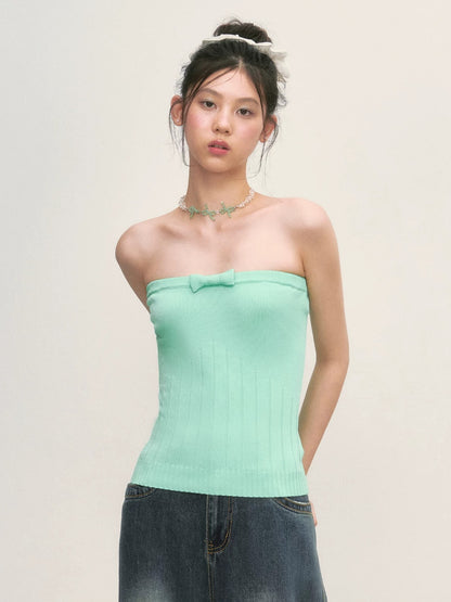 Green Bow Knit Tube Top