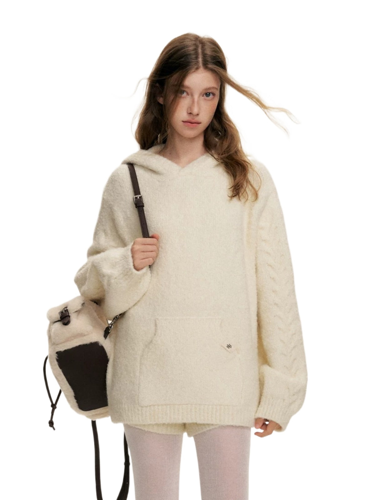 Bouclé Cable Knit Hooded &amp; Shorts Set