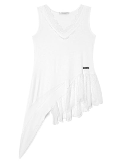V-Neck Lace Patchwork Asymmetrical Tank Top