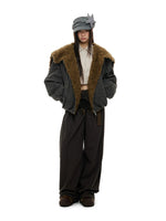 Plaid Wool Hooded Puffer Jacket