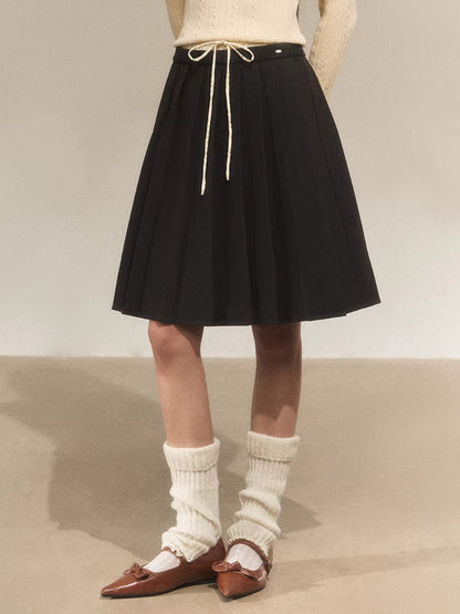 Polka Dot Pleated A-Line Skirt