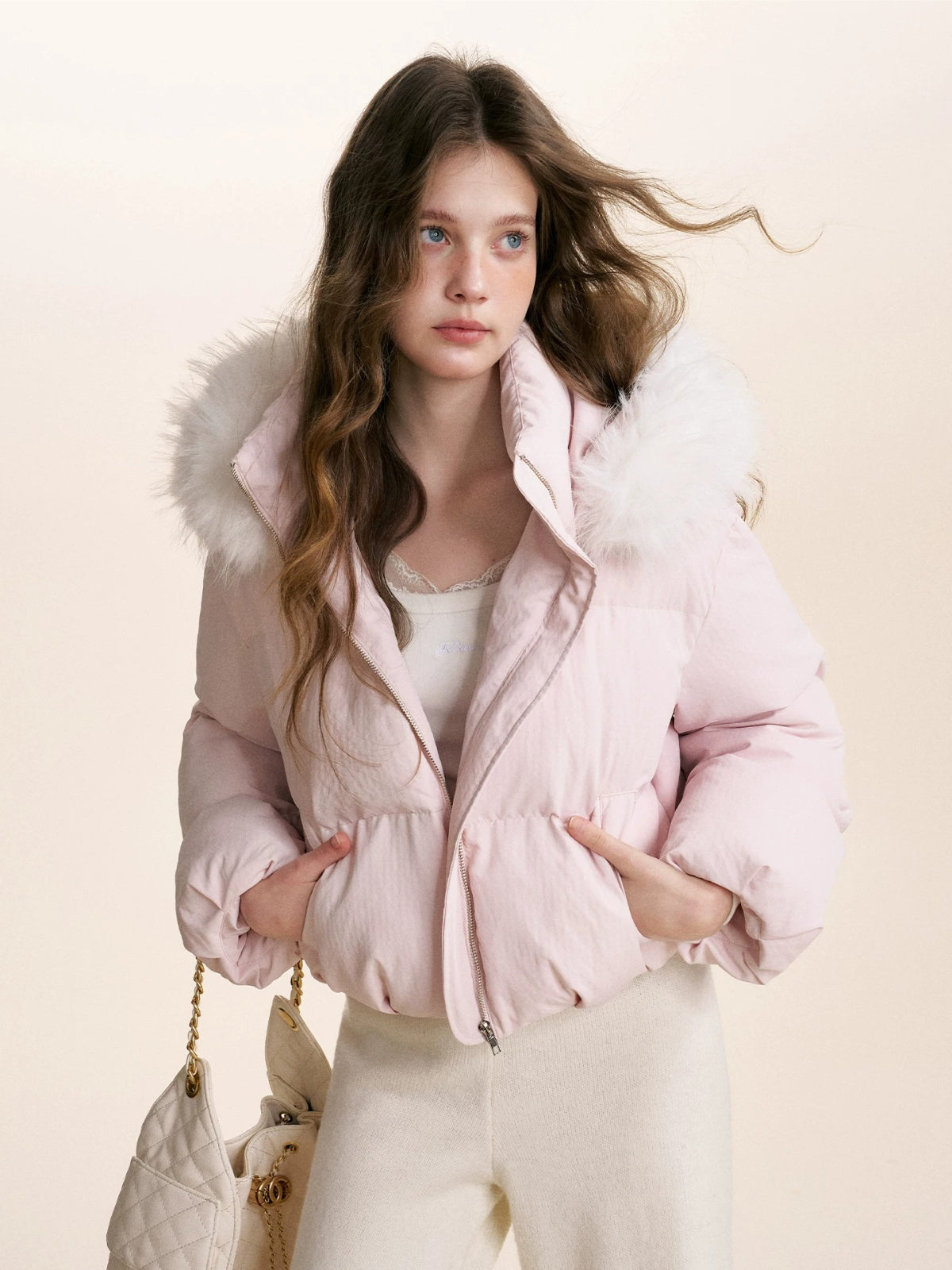 Fur Trim Hooded Down Jacket