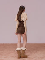 Color-Block High Neck Knit Top & Fringe Cape Set