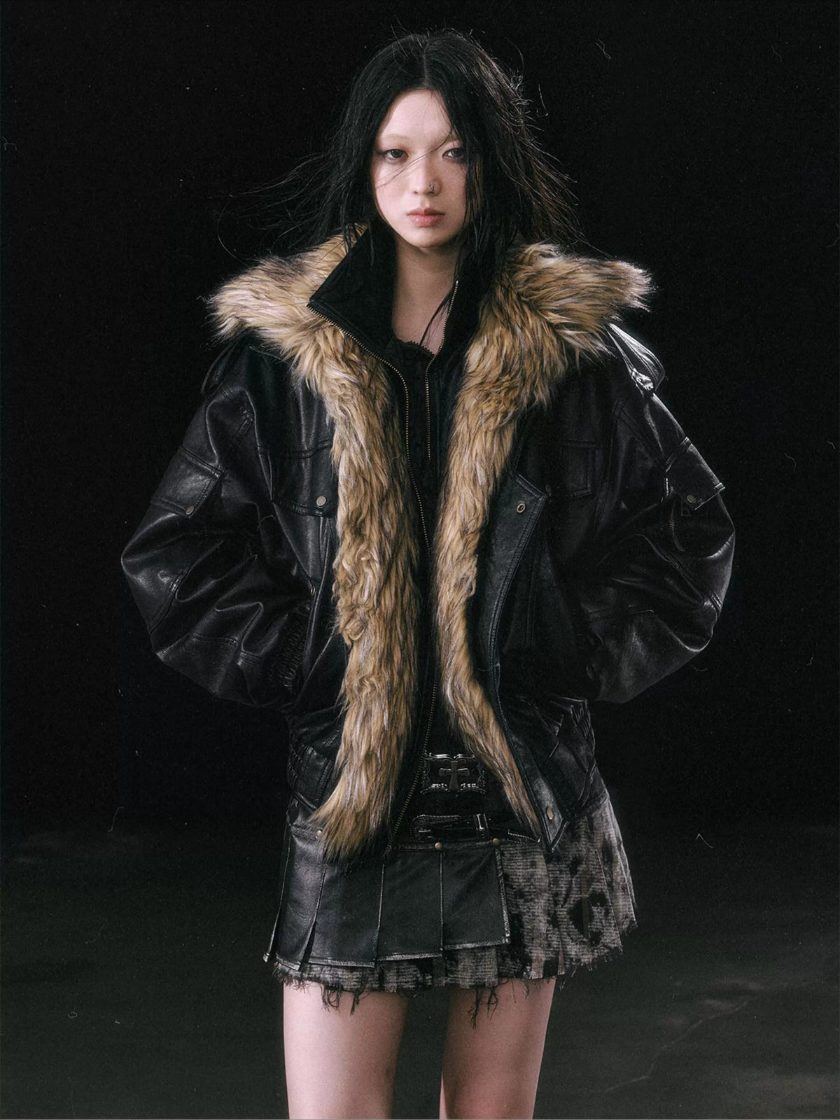 Detachable Fur Leather Jacket