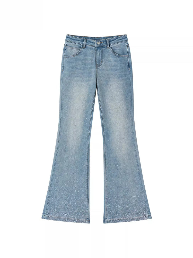 Embroidered Rhinestones Flared Jeans