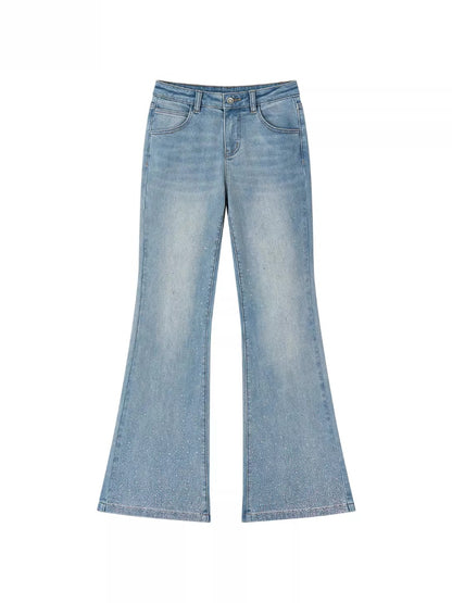 Embroidered Rhinestones Flared Jeans