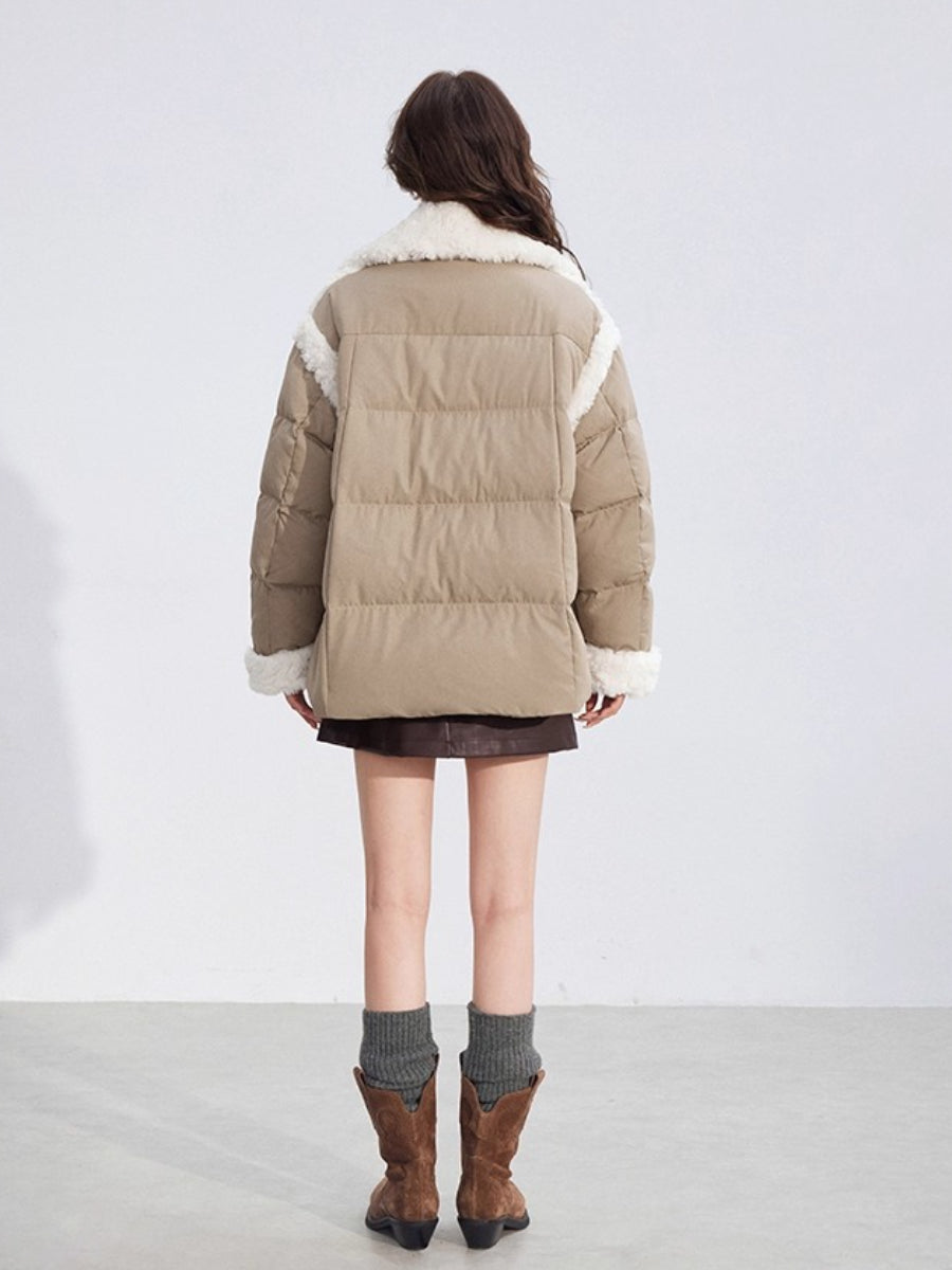 Shearling Patchwork White Down Puffer Jacket