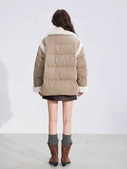 Shearling Patchwork White Down Puffer Jacket