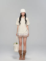 Pleated A-line Khaki Shorts