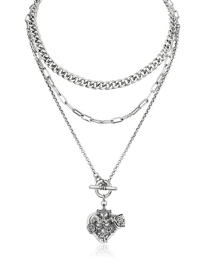 Punk Cross Angel Heart Multi-Layer Necklace