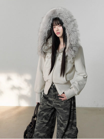 Vintage Rhinestone Graphic Hoodie Jacket