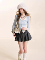 Contrast Knit V-neck Cardigan