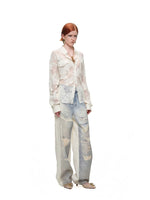 Lace Printed Wide Leg Jeans