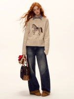 Suede Patchwork Cat-Whisker Wide-Leg Jeans