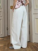 Embroidered Curved Wide-Leg Jeans