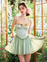 Polka Dot 3D Floral Mesh Strap Dress