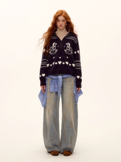 Pony Jacquard Polo Sweater