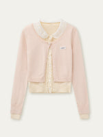 Lace Collar Fake Two-piece Cardigan