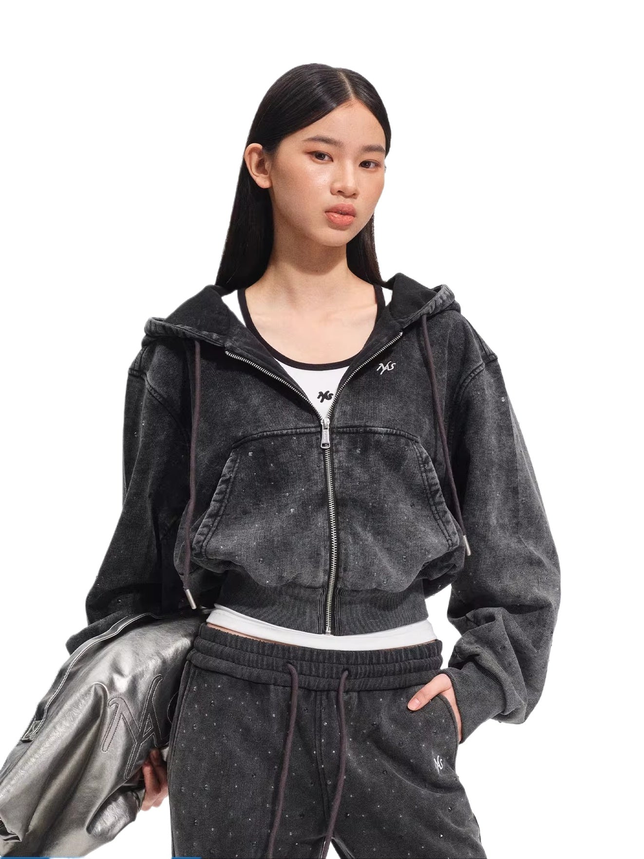 Rhinestone Cropped Hoodie