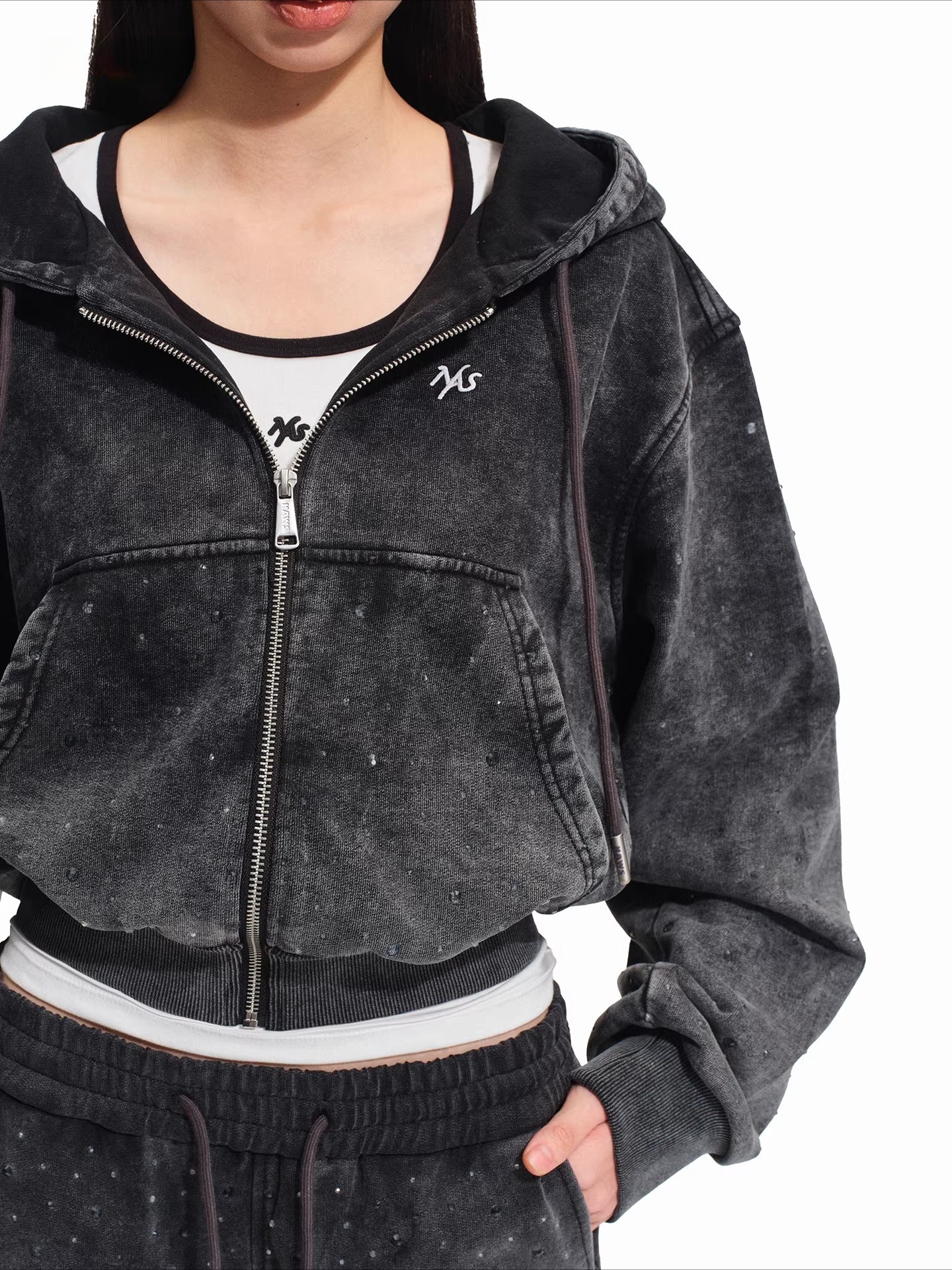 Rhinestone Cropped Hoodie