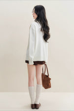 Beige Bow-Embroidered Knit Cardigan