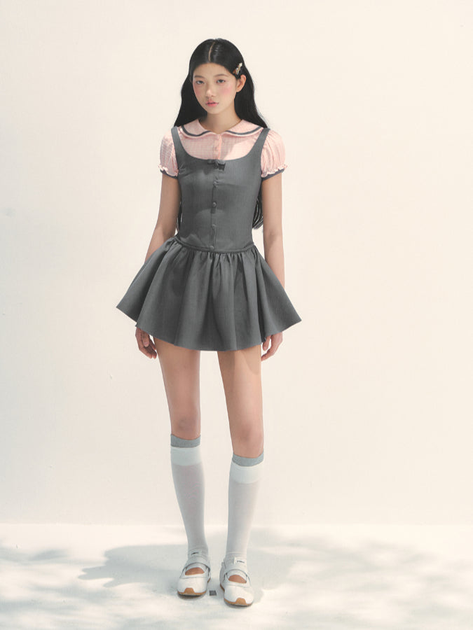 Spliced Fake Two  Piece Preppy Dress