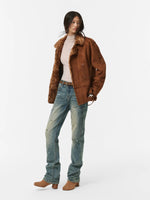 Faux Suede Plush Collar Coat