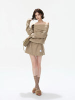 Off-Shoulder Ribbed Wool Blend Mini Dress