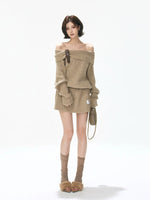 Off-Shoulder Ribbed Wool Blend Mini Dress