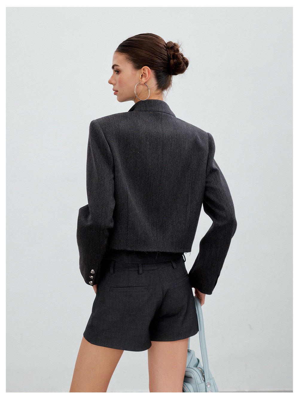 Gray Cropped Suit Set