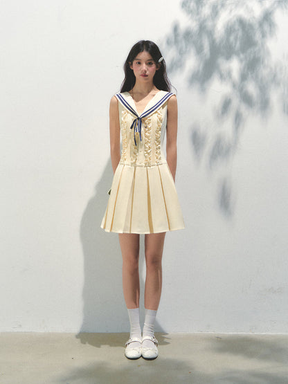 Detachable Sailor-collar Pleated Dress