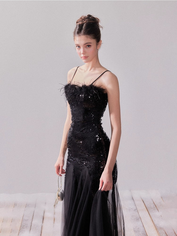 Sequin Mesh Fishtail Dress