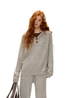 Wool Blend Cable Knit Hoodie & Pants Set