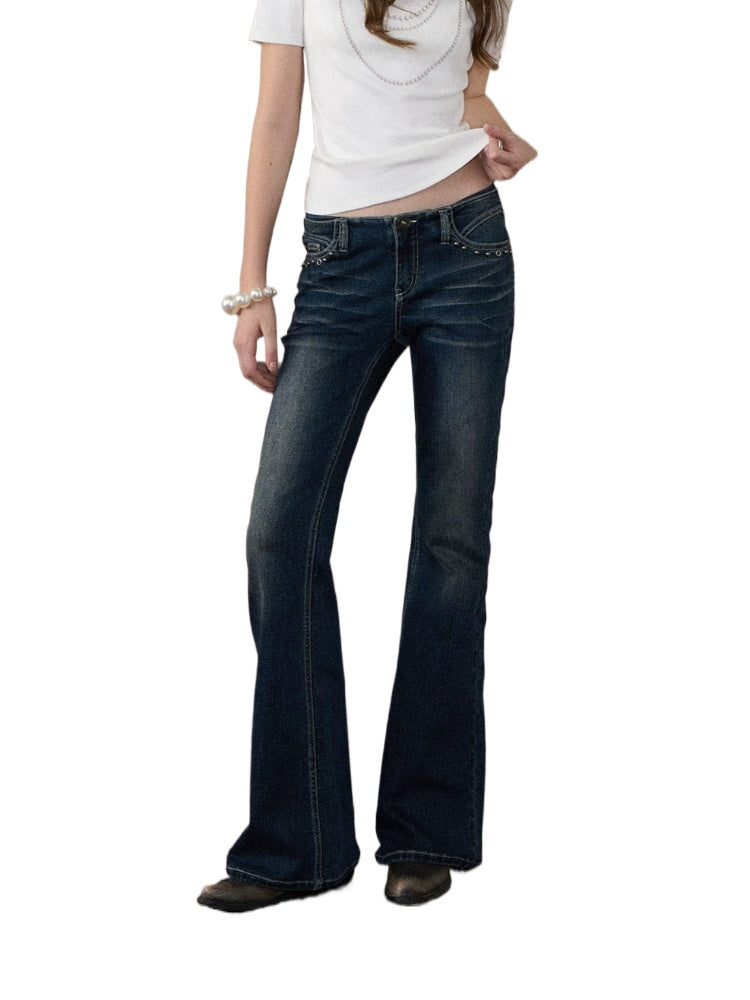Rivet Low-Rise Flare Jeans