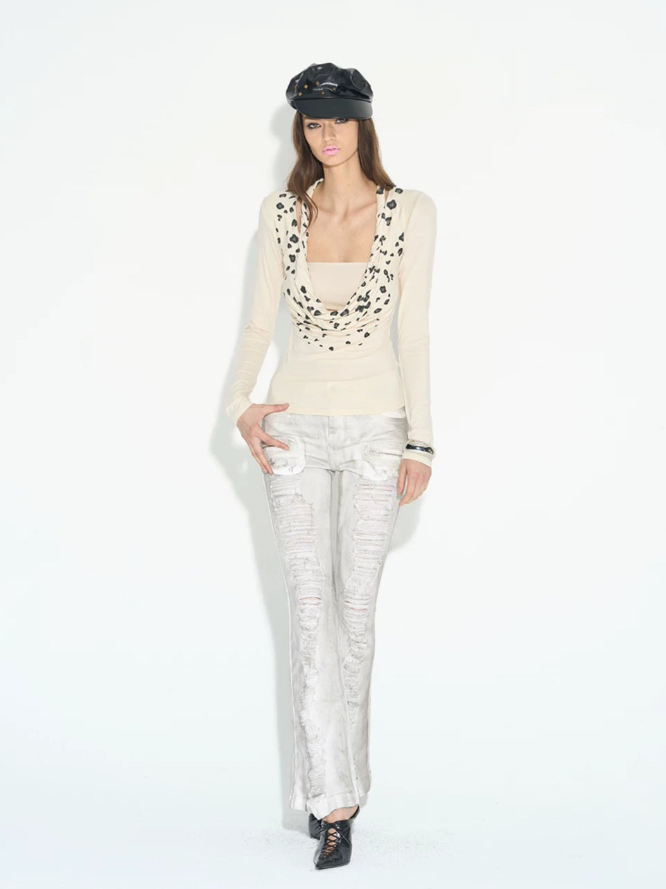 Leopard Twist Cowl Top