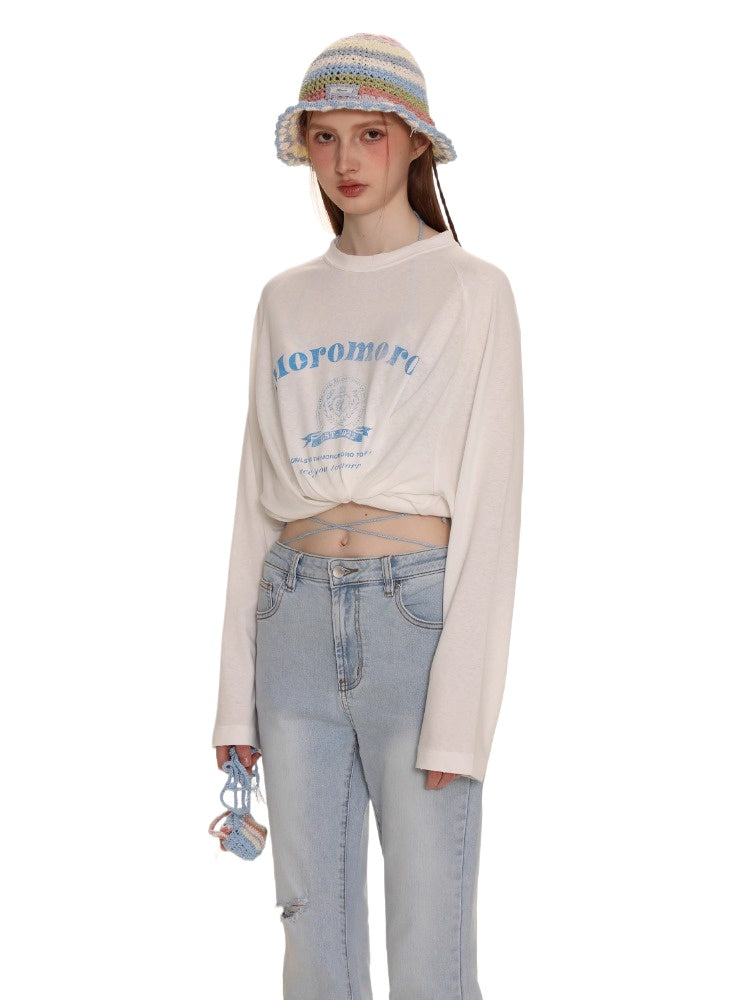 Raglan Sleeve Letter Print Long Sleeve