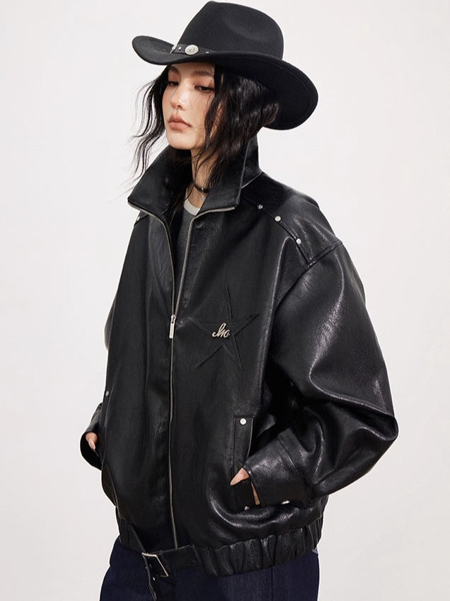 Black Zipper Moto Leather Jacket