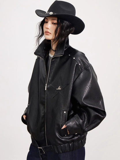 Black Zipper Moto Leather Jacket