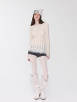 Cable Knit Faux-Fur Trim Fitted Sweater