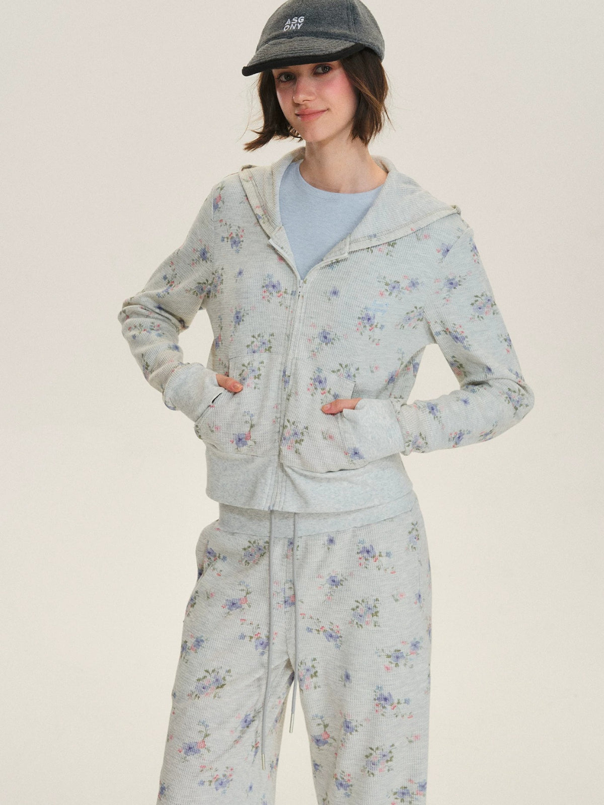 Floral Waffle Hoodie &amp; Pants Set