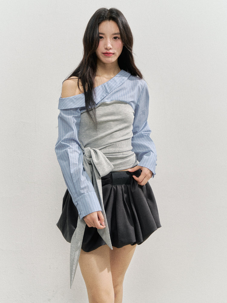 Checkered Ruched Tulip Mini Skirt