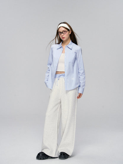 Striped Contrast Waist Wide-Leg Pants