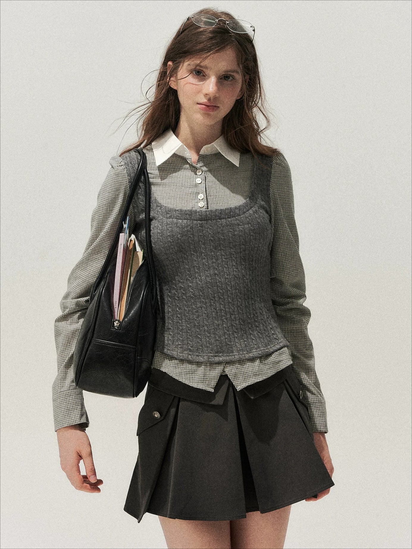 Contrast Pleated Mini Skirt
