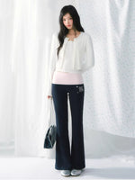 Contrast Waist Flared Pants