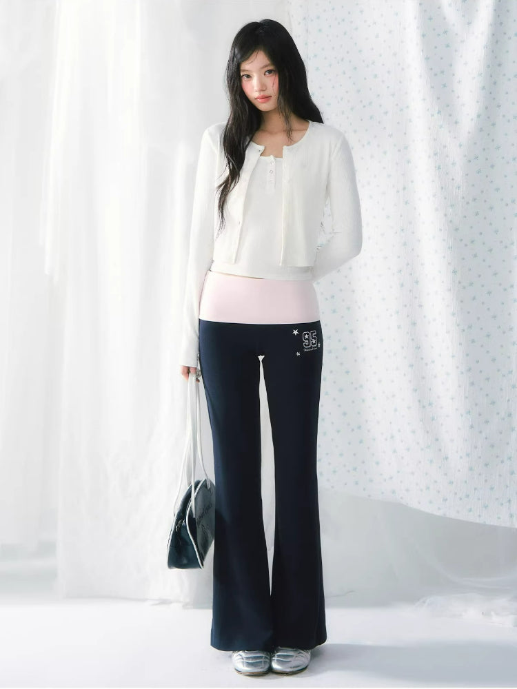 Contrast Waist Flared Pants