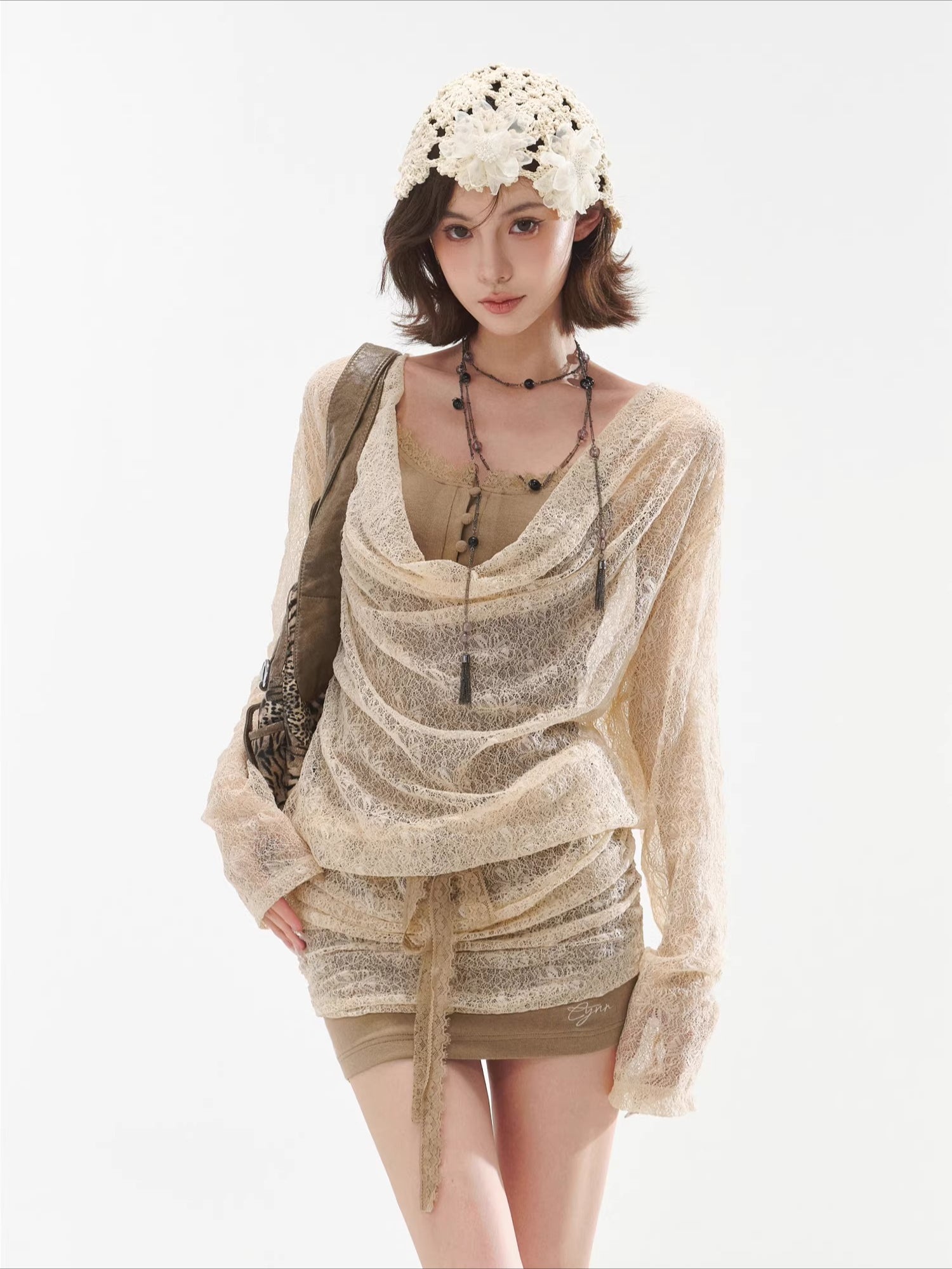 Apricot Lace Layered Bodycon Dress