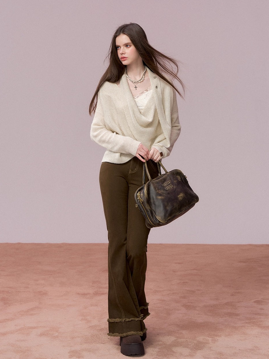 Shiny Design Cowl Neck Wool Knit Sweater