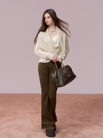 Shiny Design Cowl Neck Wool Knit Sweater